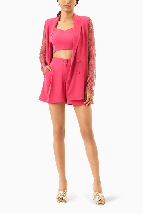 Pink Mesh Blazer with Crystals Co-ord Set