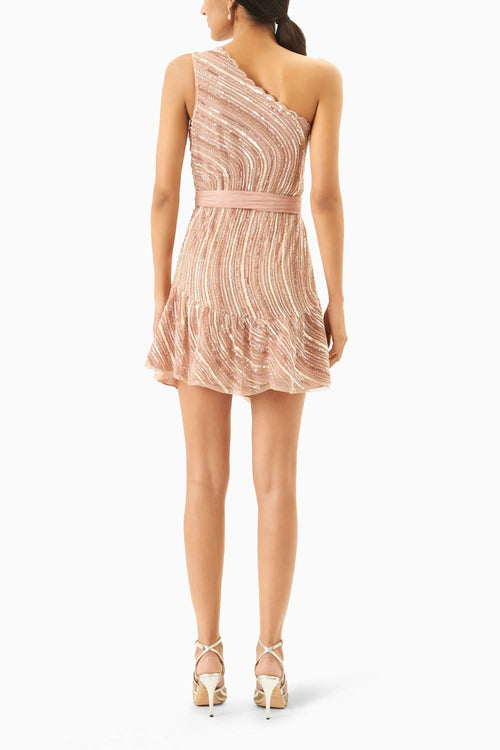 Powder Pink Embroidered Dress With Attached Belt