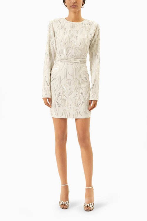 White Embroidered Dress With Glass Crystals