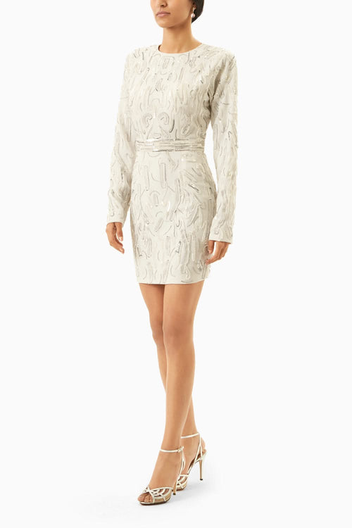 White Embroidered Dress With Glass Crystals