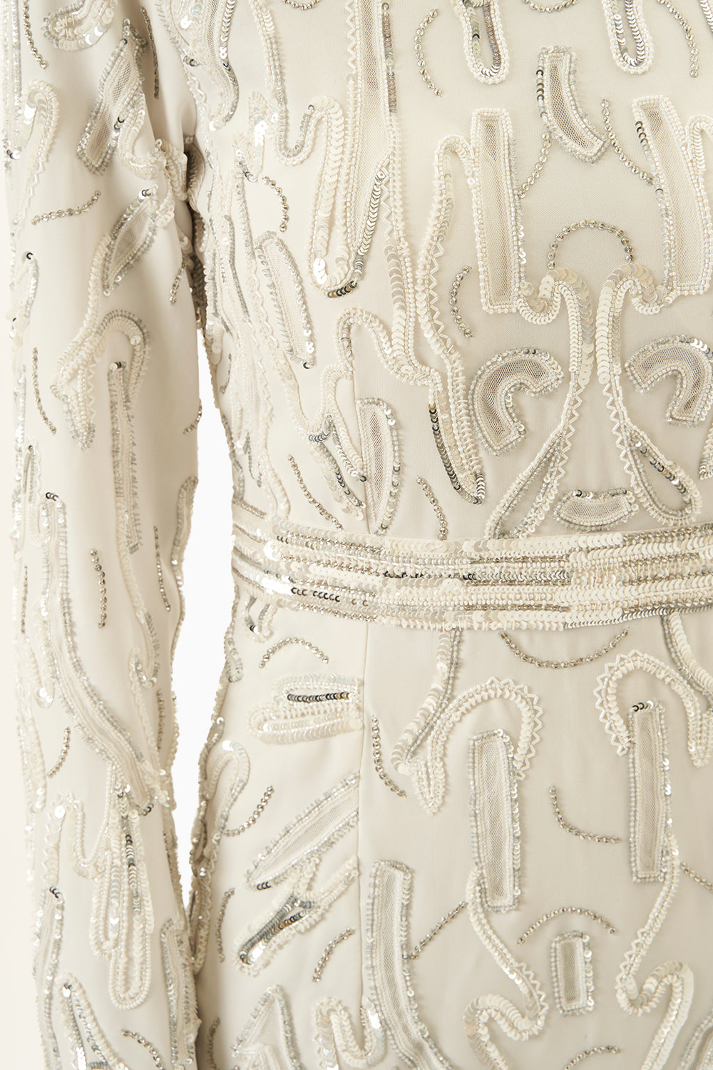White Embroidered Dress With Glass Crystals