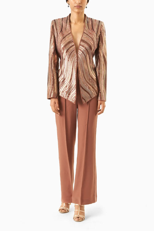 Mud Brown Korean Silk Blazer and Pants Set