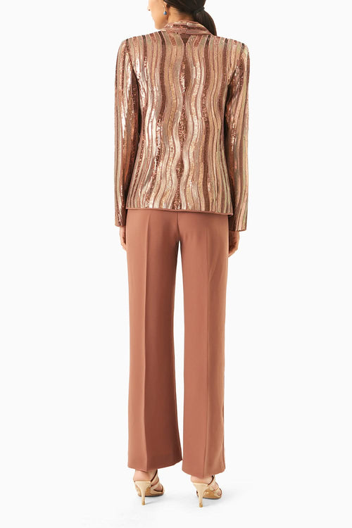 Mud Brown Korean Silk Blazer and Pants Set