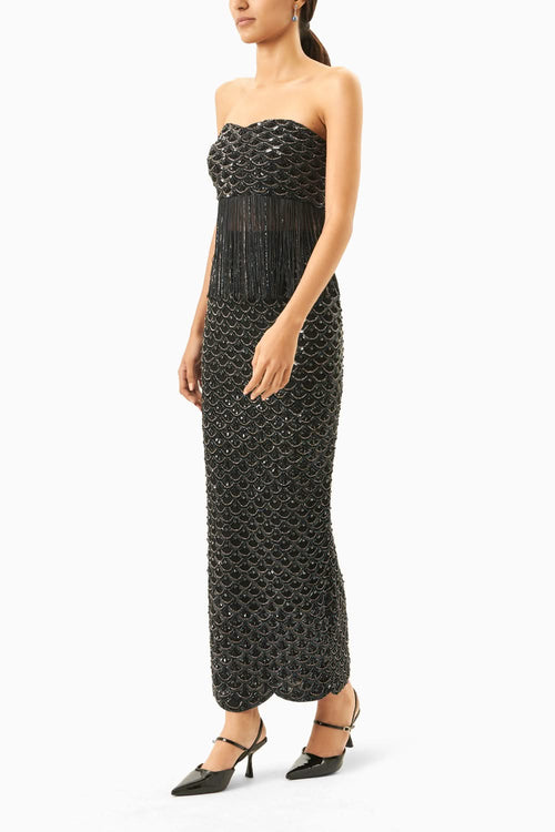Black Sequins Embroidered Skirt and Top Set