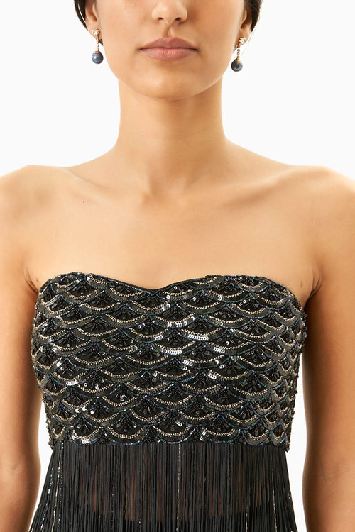 Black Sequins Embroidered Skirt and Top Set