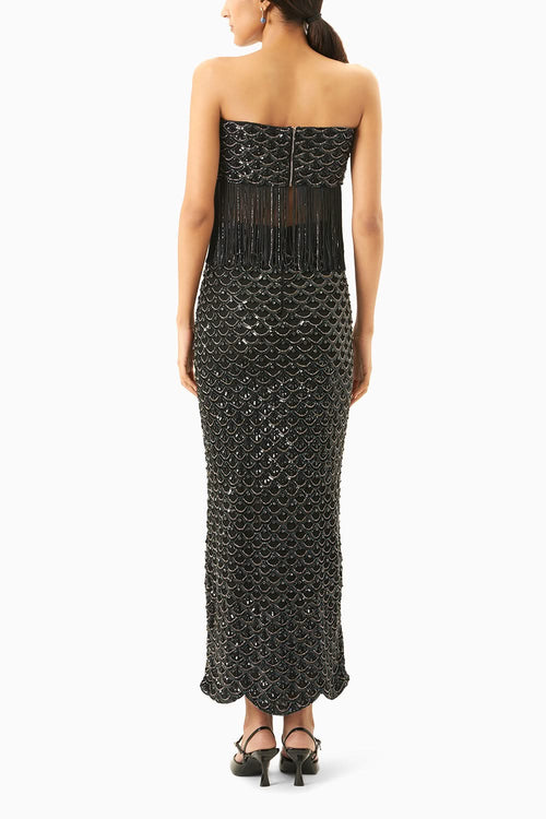 Black Sequins Embroidered Skirt and Top Set