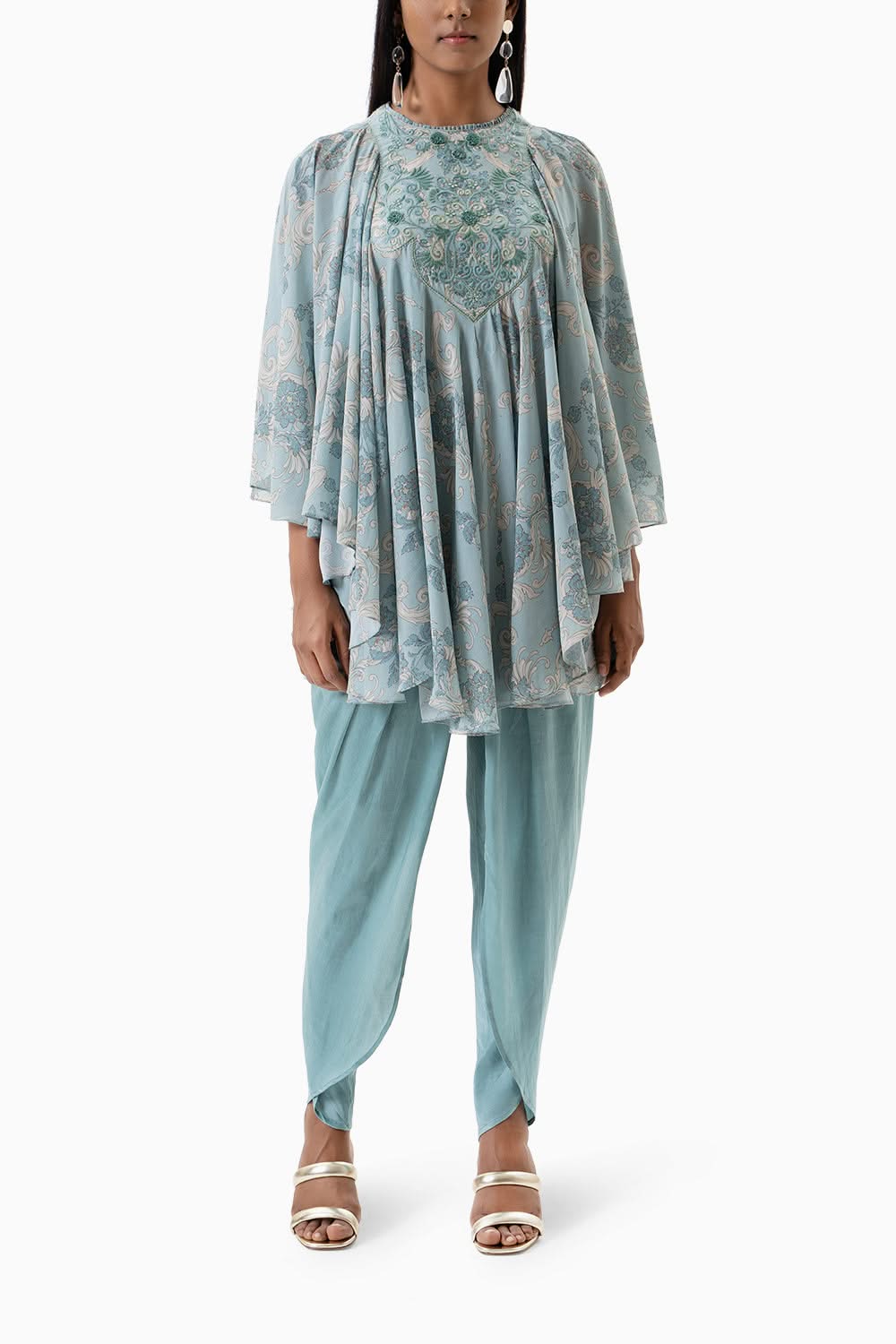 Printed Daphne Short Flared Cape Set