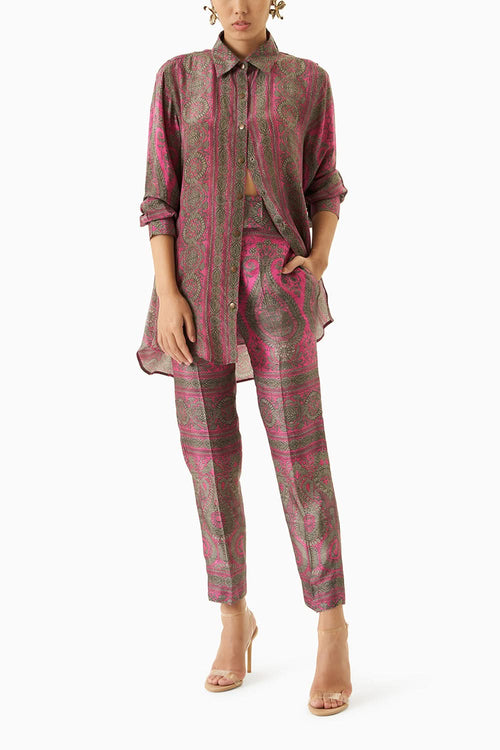 Fuchsia Cowl Shirt With Pants