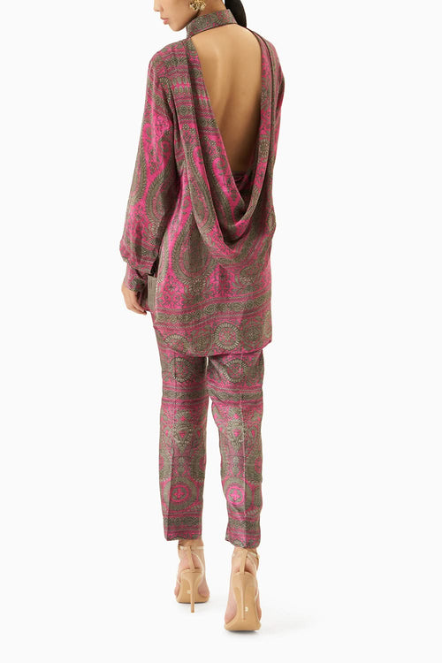 Fuchsia Cowl Shirt With Pants