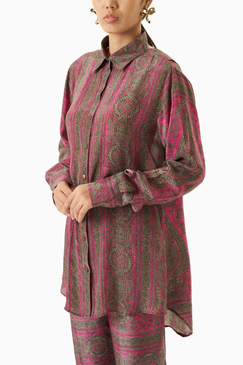 Fuchsia Cowl Shirt With Pants