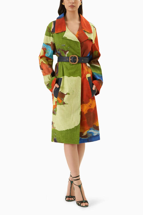 Colour Melt Belted Leather Overcoat