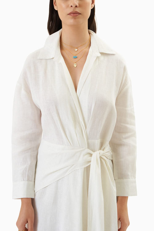 White Egg Shell Overlap Tassel Dress