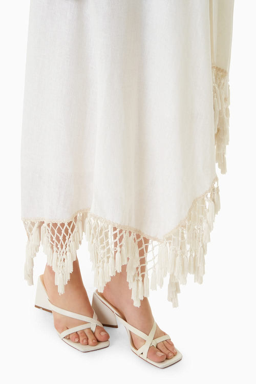 White Egg Shell Overlap Tassel Dress