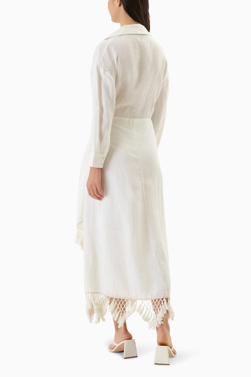 White Egg Shell Overlap Tassel Dress