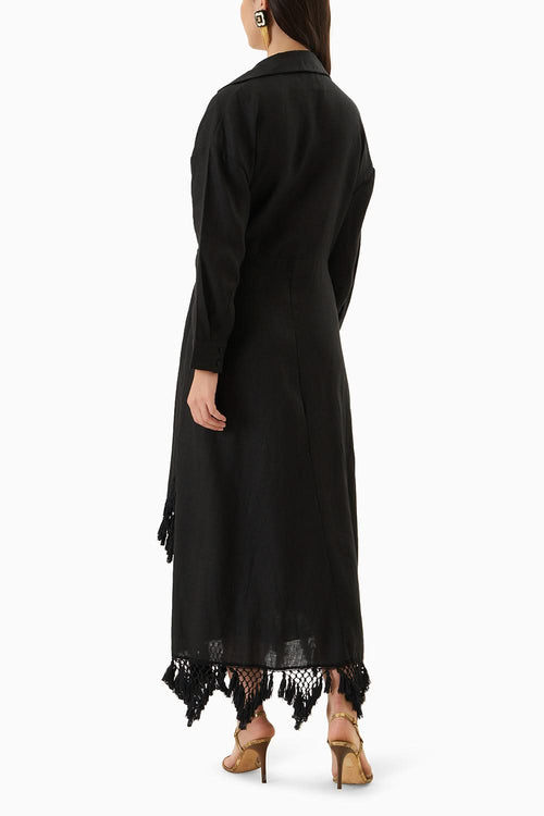 Black Sable Overlap Tassel Dress