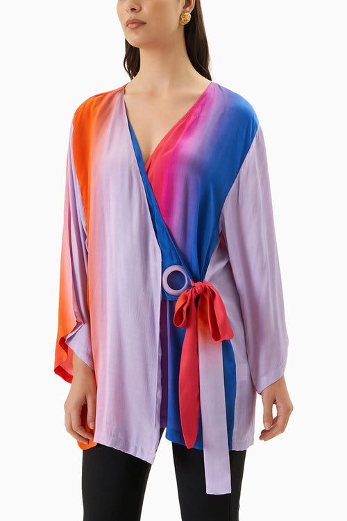 Multicoloured Sunset Wrap Kimono Top