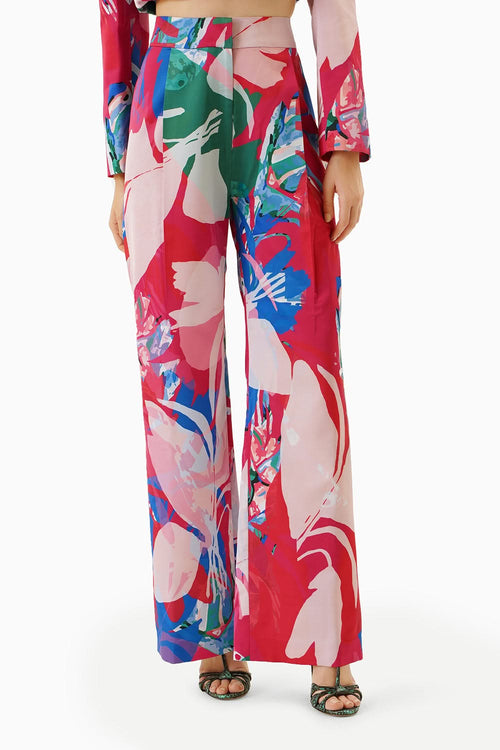 Printed Satin Jacket And Pant Set