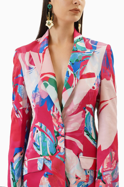 Printed Satin Jacket And Pant Set