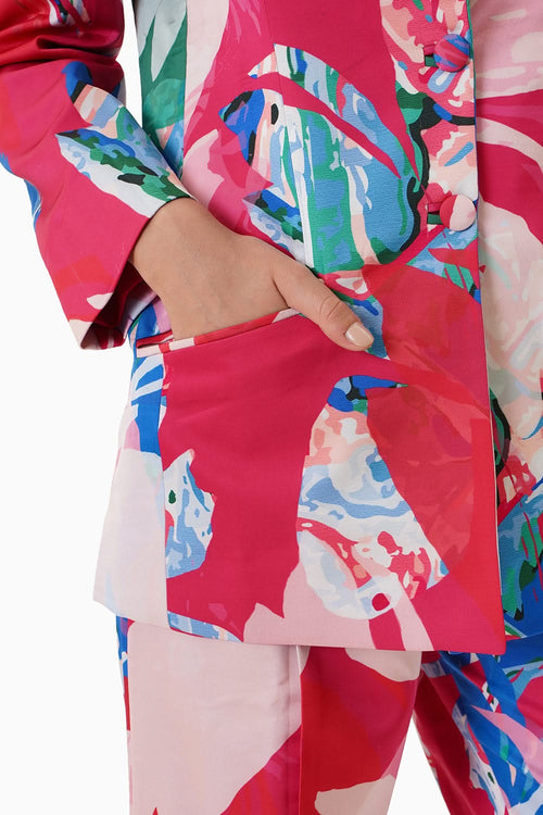 Printed Satin Jacket And Pant Set