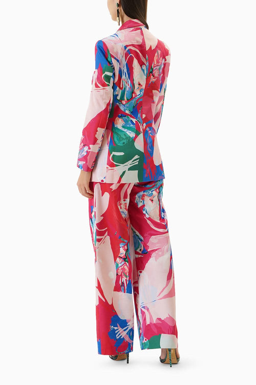 Printed Satin Jacket And Pant Set