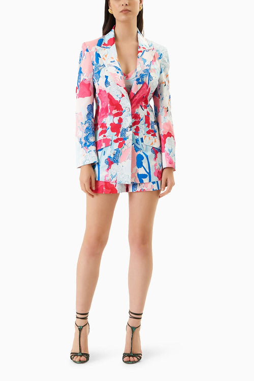 Printed Satin Jacket With Shorts And Bustier