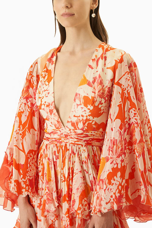 Multi Orange Printed Chiffon Dress