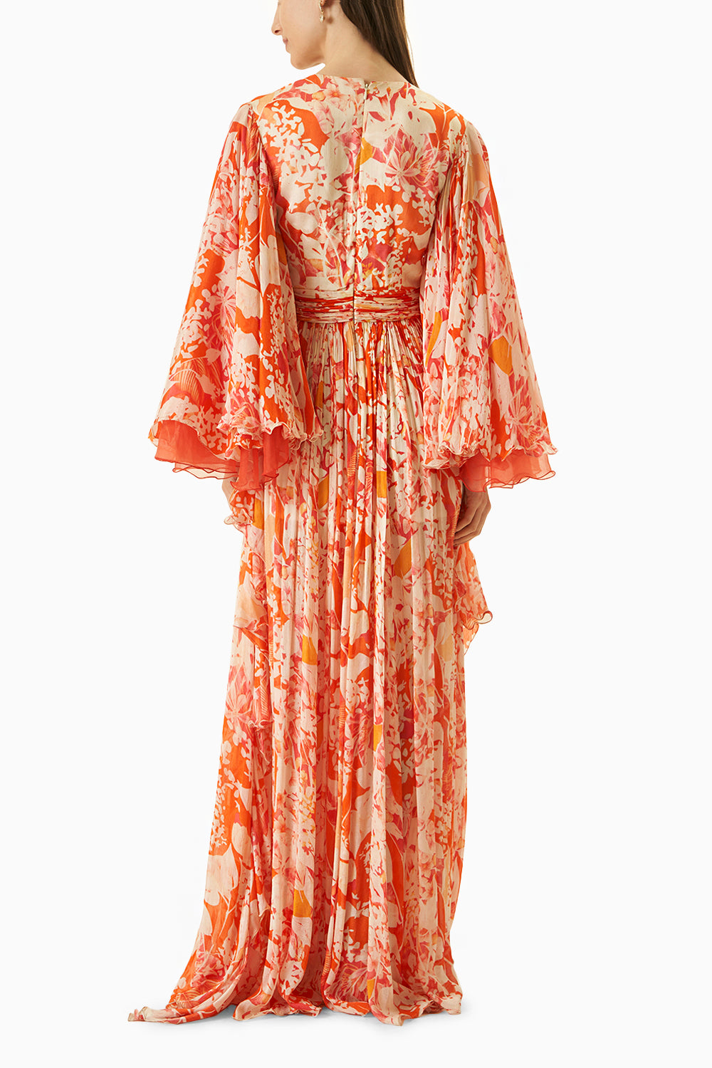 Multi Orange Printed Chiffon Dress