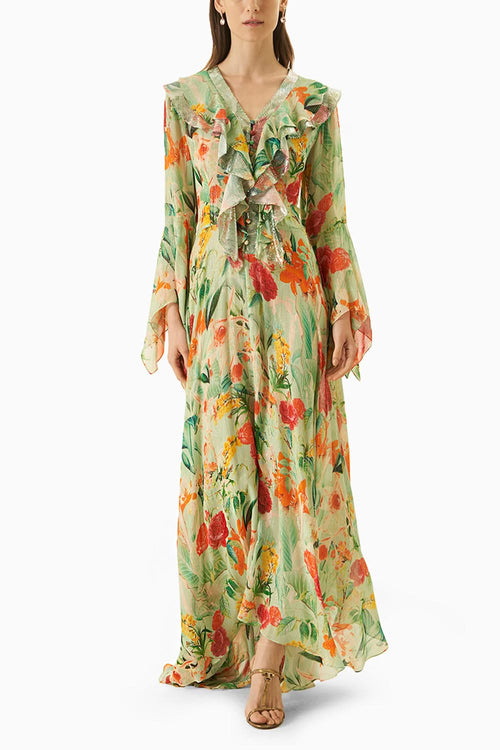 Multi Green Printed Dress
