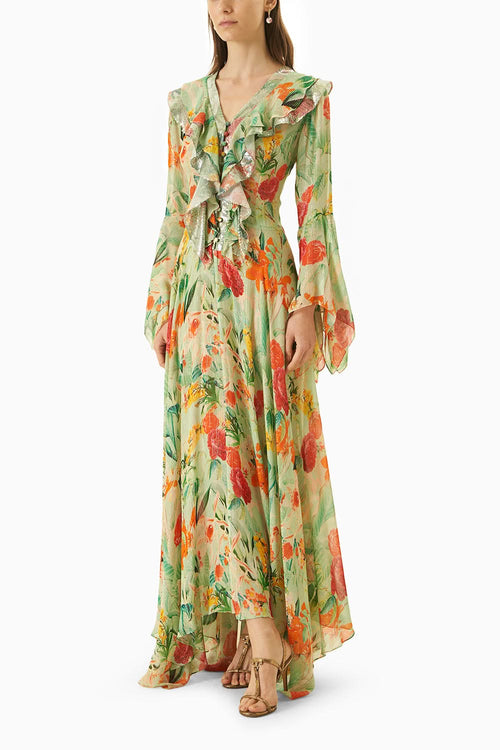 Multi Green Printed Dress