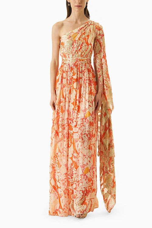 Multi Orange One Side Shoulder Dress