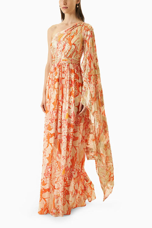 Multi Orange One Side Shoulder Dress