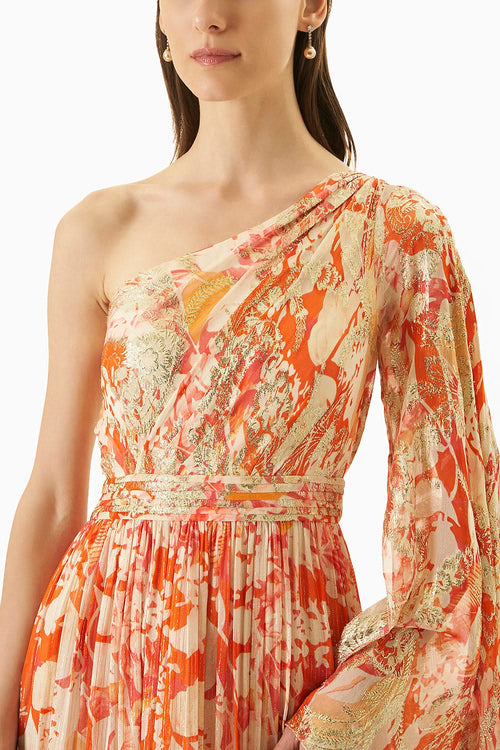 Multi Orange One Side Shoulder Dress