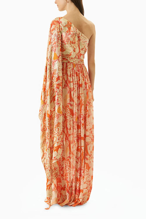 Multi Orange One Side Shoulder Dress