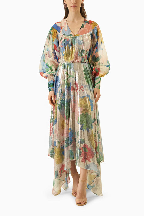 Multi Blue Sequins High Low Dress