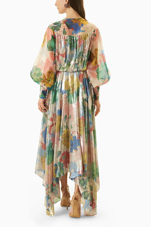 Multi Blue Sequins High Low Dress