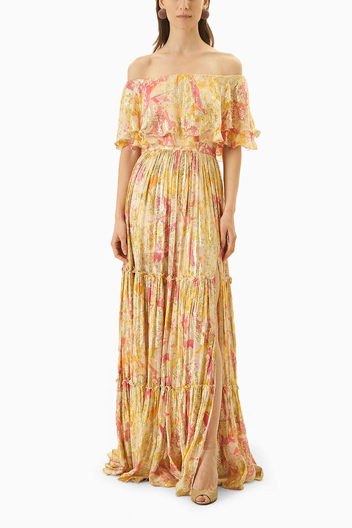 Multi Yellow Off Shoulder Dress