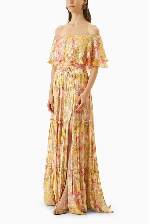 Multi Yellow Off Shoulder Dress