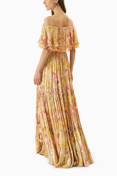 Multi Yellow Off Shoulder Dress