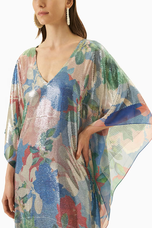 Multi Blue Sequins Kaftan