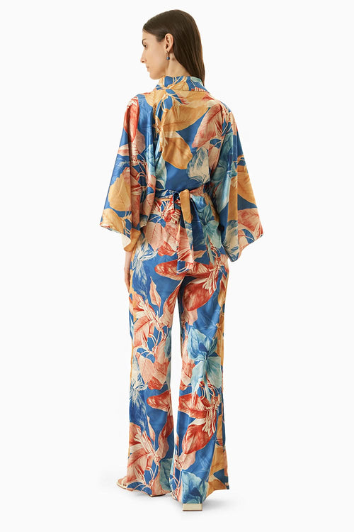 Multi Blue Wrap Top & Bell Bottom Pants