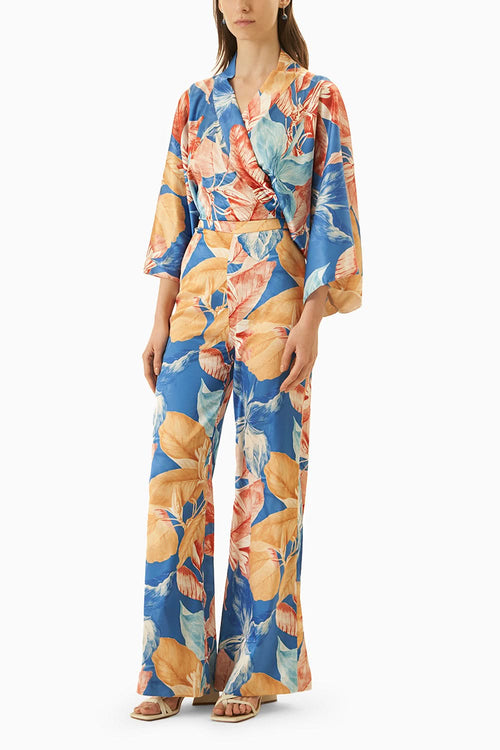 Multi Blue Wrap Top & Bell Bottom Pants