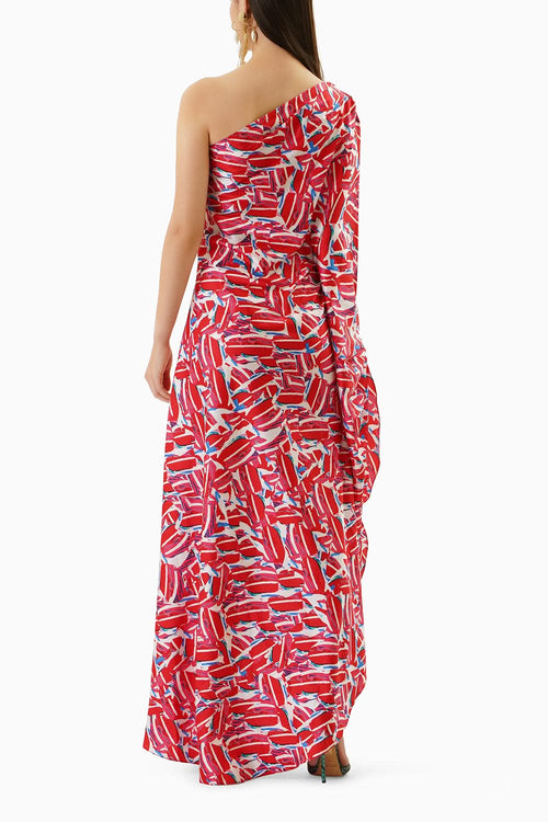 Multicoloured One Shoulder Drape Kaftan Dress