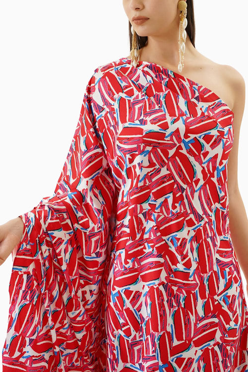 Multicoloured One Shoulder Drape Kaftan Dress