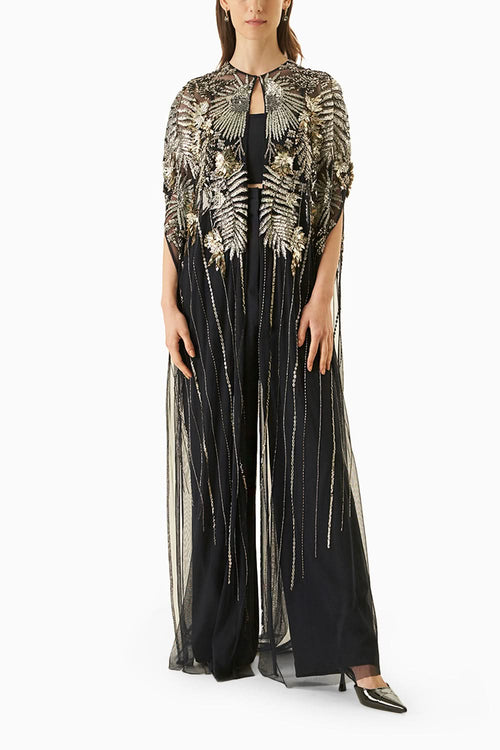 Navy Blue Lucent Cape With Trouser
