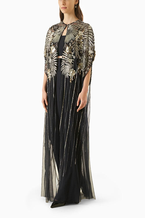 Navy Blue Lucent Cape With Trouser