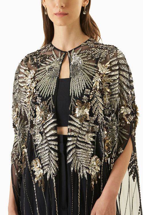 Navy Blue Lucent Cape With Trouser