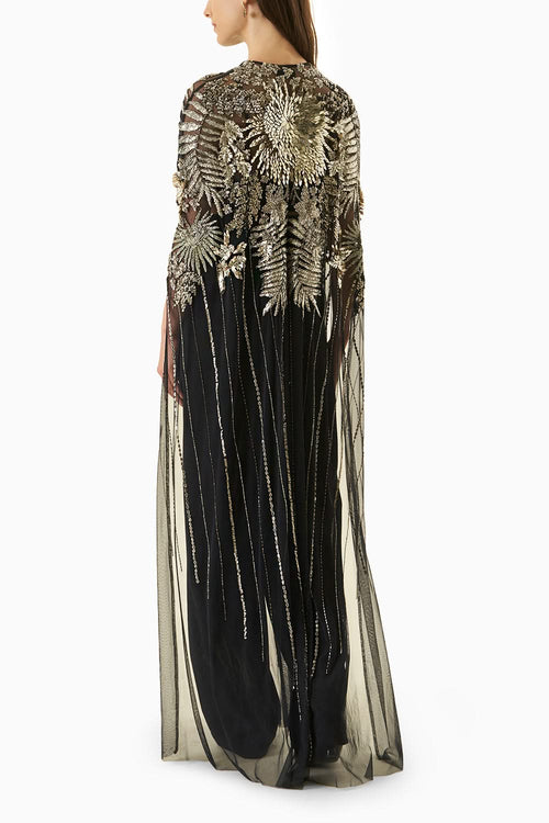 Navy Blue Lucent Cape With Trouser