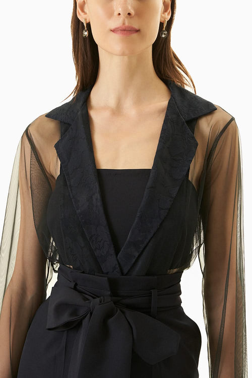 Navy Blue Lucent Cape With Trouser