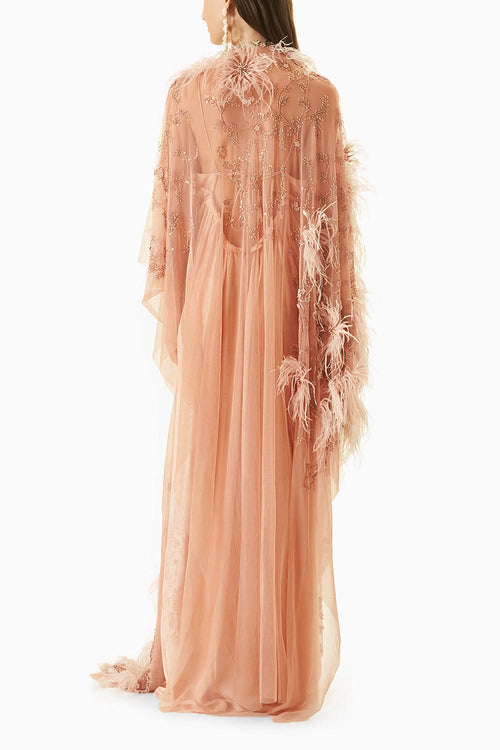 Blush Slick Dress With Cape