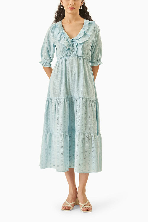 Powder Blue Azure Schiffli Dress